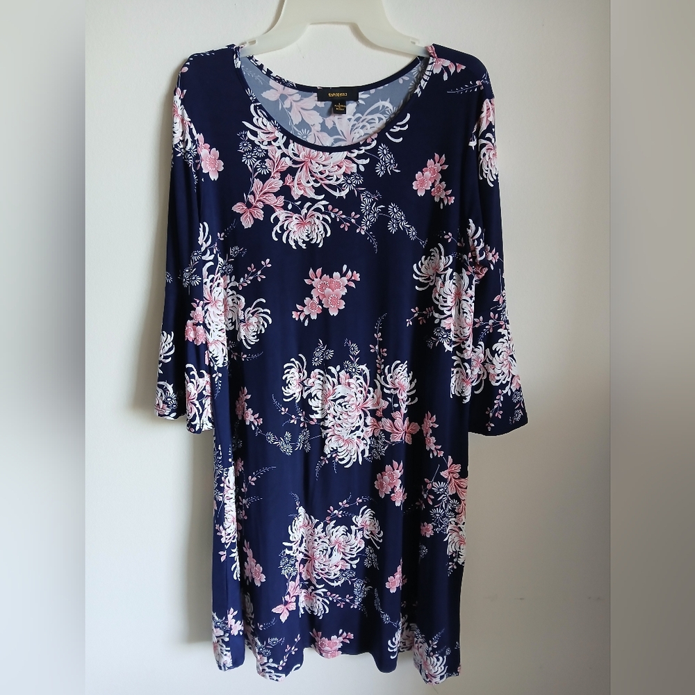 Espresso Dress Blue Floral Size Large Bell Sleeves